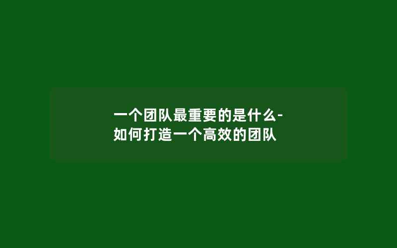 一个团队最重要的是什么-如何打造一个高效的团队