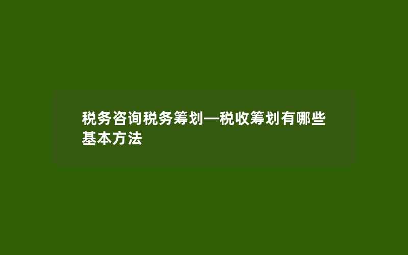 税务咨询税务筹划—税收筹划有哪些基本方法