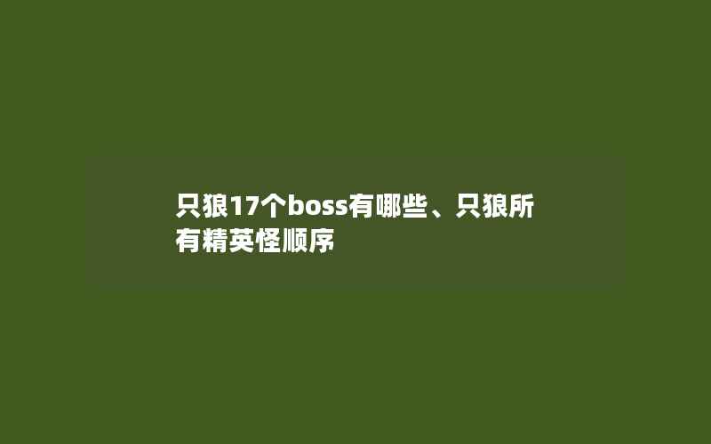 只狼17个boss有哪些、只狼所有精英怪顺序