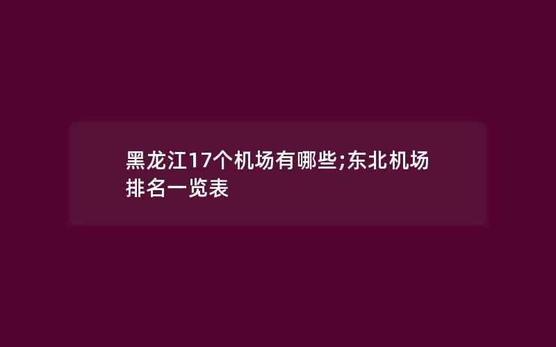 黑龙江17个机场有哪些;东北机场排名一览表