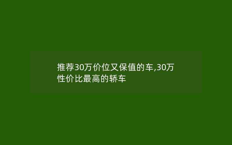 推荐30万价位又保值的车,30万性价比最高的轿车