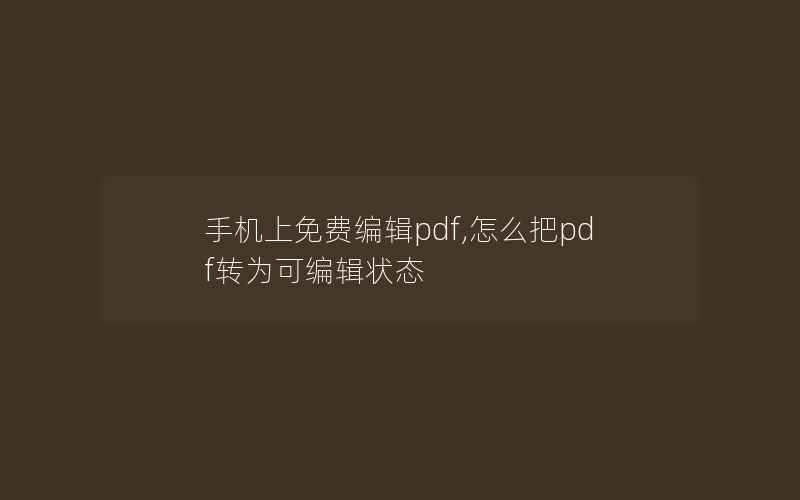 手机上免费编辑pdf,怎么把pdf转为可编辑状态