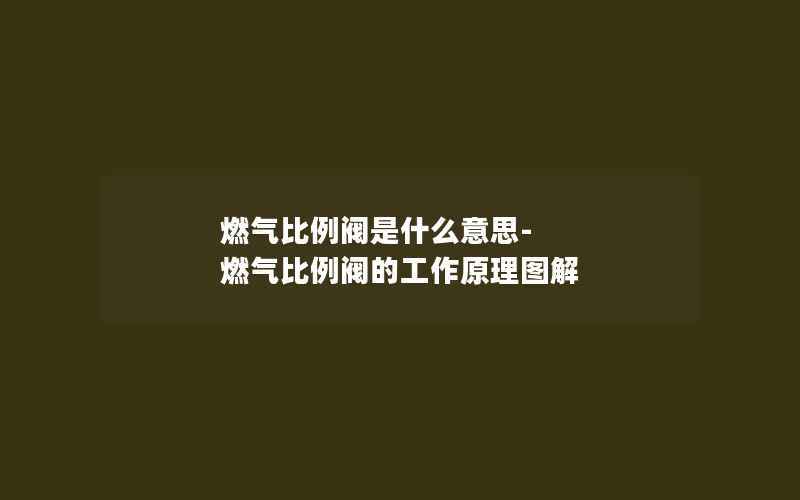 燃气比例阀是什么意思-燃气比例阀的工作原理图解