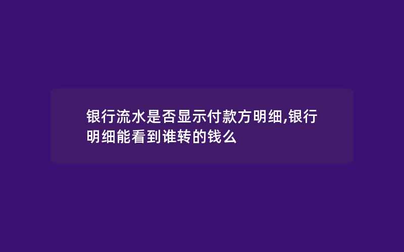 银行流水是否显示付款方明细,银行明细能看到谁转的钱么