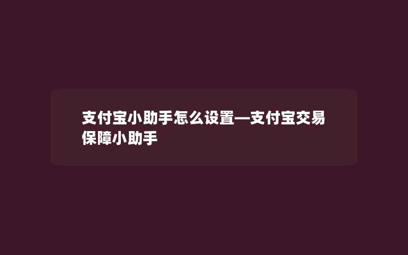 支付宝小助手怎么设置—支付宝交易保障小助手