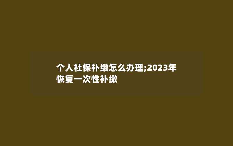 个人社保补缴怎么办理;2023年恢复一次性补缴