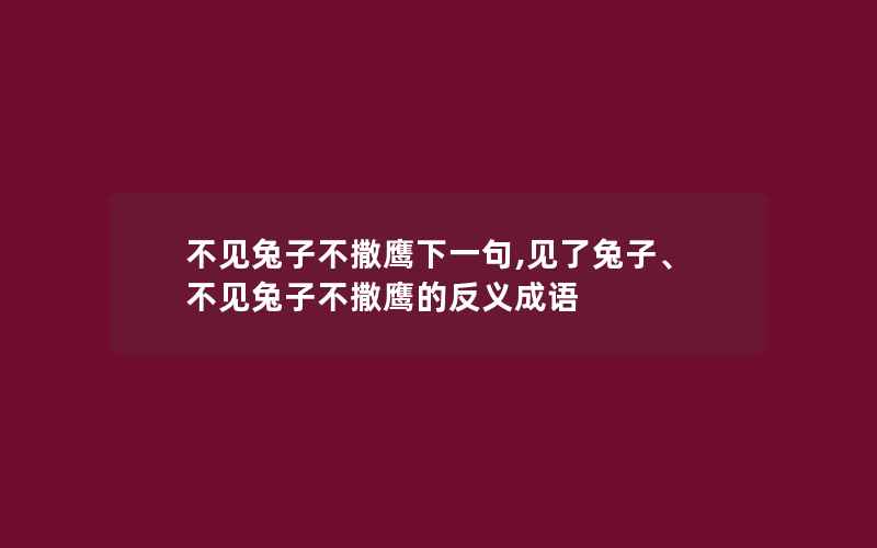 不见兔子不撒鹰下一句,见了兔子、不见兔子不撒鹰的反义成语