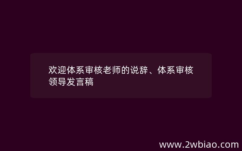 欢迎体系审核老师的说辞、体系审核领导发言稿