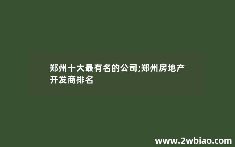 郑州十大最有名的公司;郑州房地产开发商排名