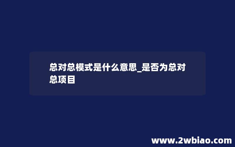 总对总模式是什么意思_是否为总对总项目