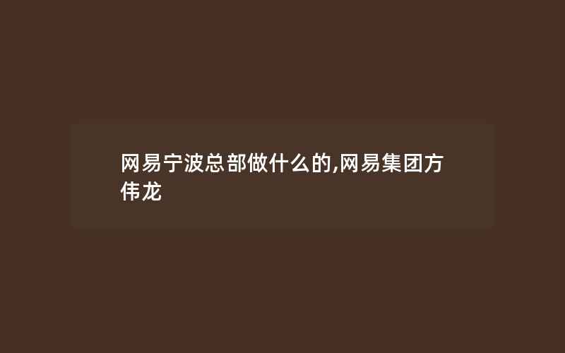 网易宁波总部做什么的,网易集团方伟龙