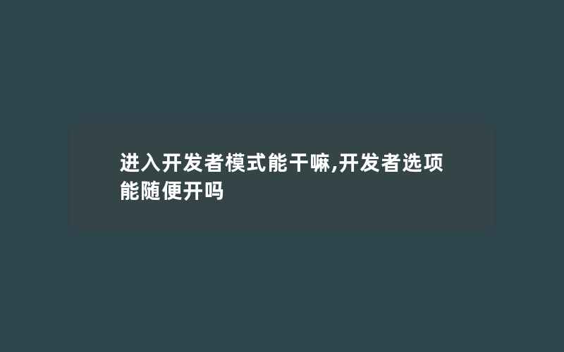 进入开发者模式能干嘛,开发者选项能随便开吗